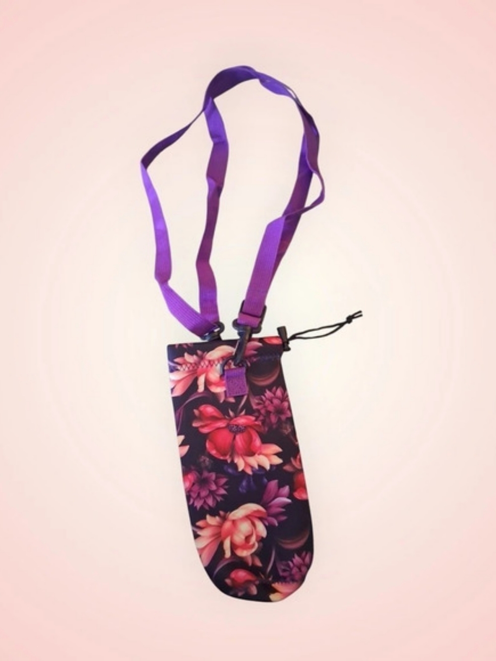 Floral Crossbody Water Bottle Holder in Black & Purple NWT